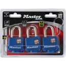Master Lock 1-9/16 In. W. Covered Laminated Steel Pin Tumbler Padlock, Blue (3-Pack)