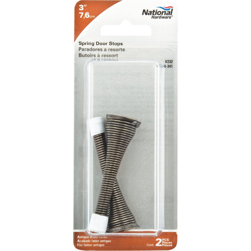 National 3 In. Antique Brass Spring Door Stop (2-Count)