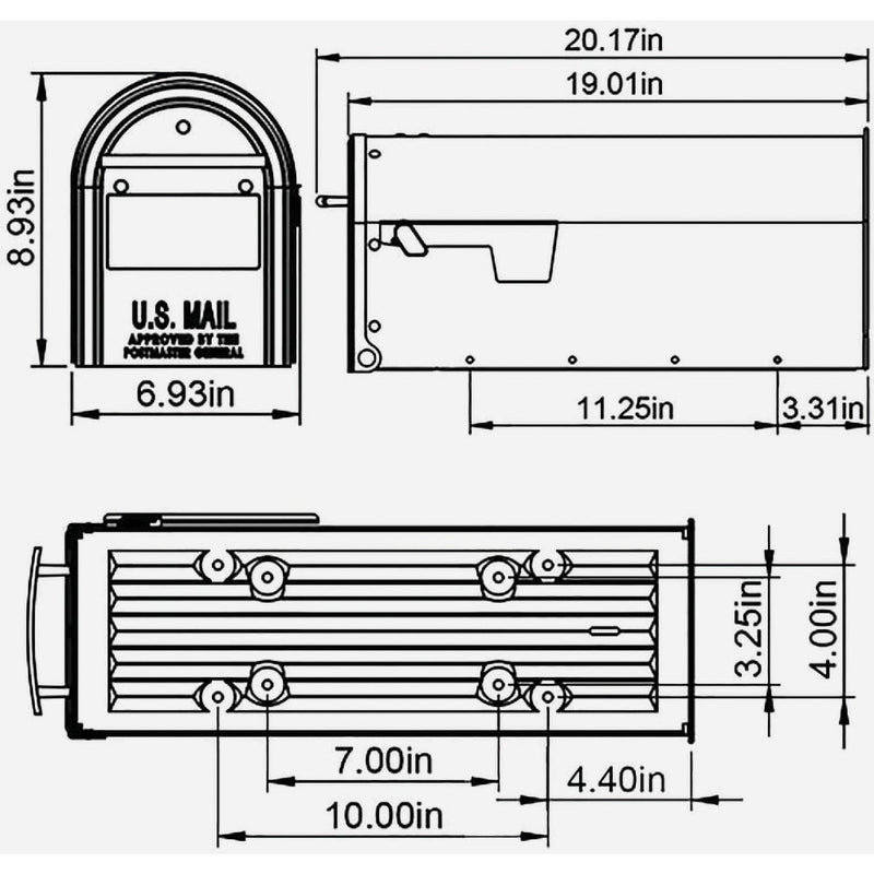 Gibraltar Franklin Black Steel Rural Post Mount Mailbox