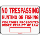 Hy-Ko Aluminum Sign, No Trespassing Hunting or Fishing