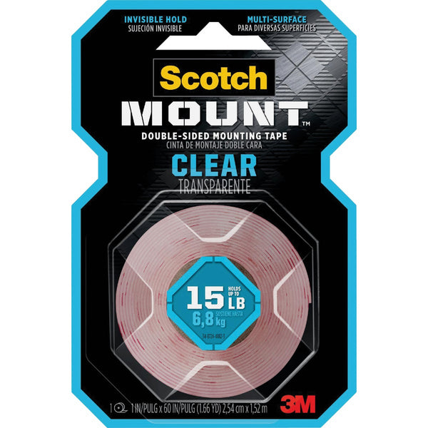 Scotch Mount Clear Double-Sided Mounting Tape, 1 In. x 60 In.
