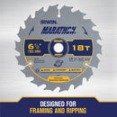 Irwin Marathon 6-1/2 In. 18-Tooth Framing/Ripping Circular Saw Blade