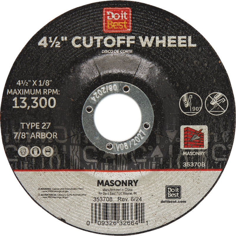 Do it Best Type 27 4-1/2 In. x 1/4 In. x 7/8 In. Masonry Cut-Off Wheel