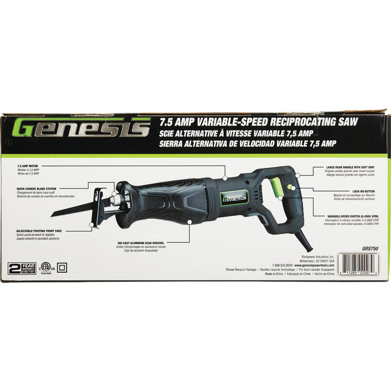 Genesis 7.5A VS Reciprocating Saw with Quick-Change