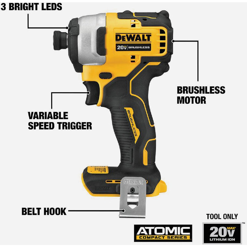 DEWALT ATOMIC 20V MAX Brushless 1/4 In. Compact Cordless Impact Driver Kit with 2.0 Ah Battery & Charger