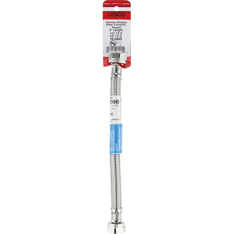 Lasco 1/2 In. IPS x 1/2 In. IPS x 9 In. L Braided Stainless Steel Flex Line Faucet Connector