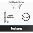 Keeney Foot Lok Stop Plastic Bath Drain with Polished Chrome Trim