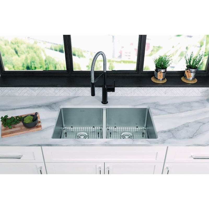 Elkay Crosstown 18 Ga. Stainless Steel 33 In. x 22 In. x 9 In. Equal Double Bowl Dual Mount Kitchen Sink Kit