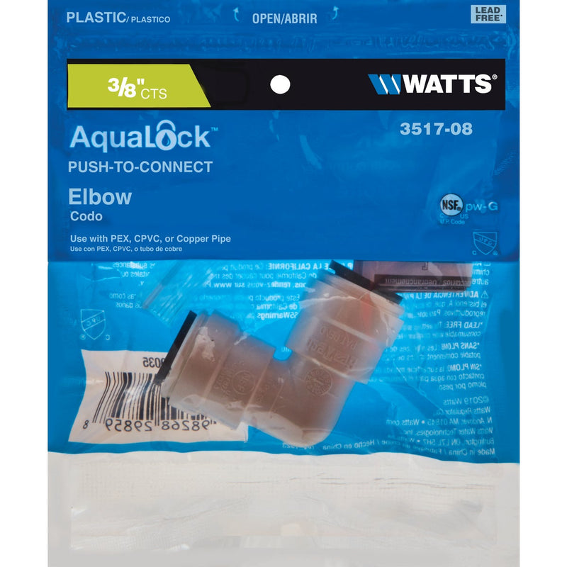 Watts 3/8 In. x 3/8 In. CTS 90 Deg. Quick Connect Plastic Elbow (1/4 Bend)