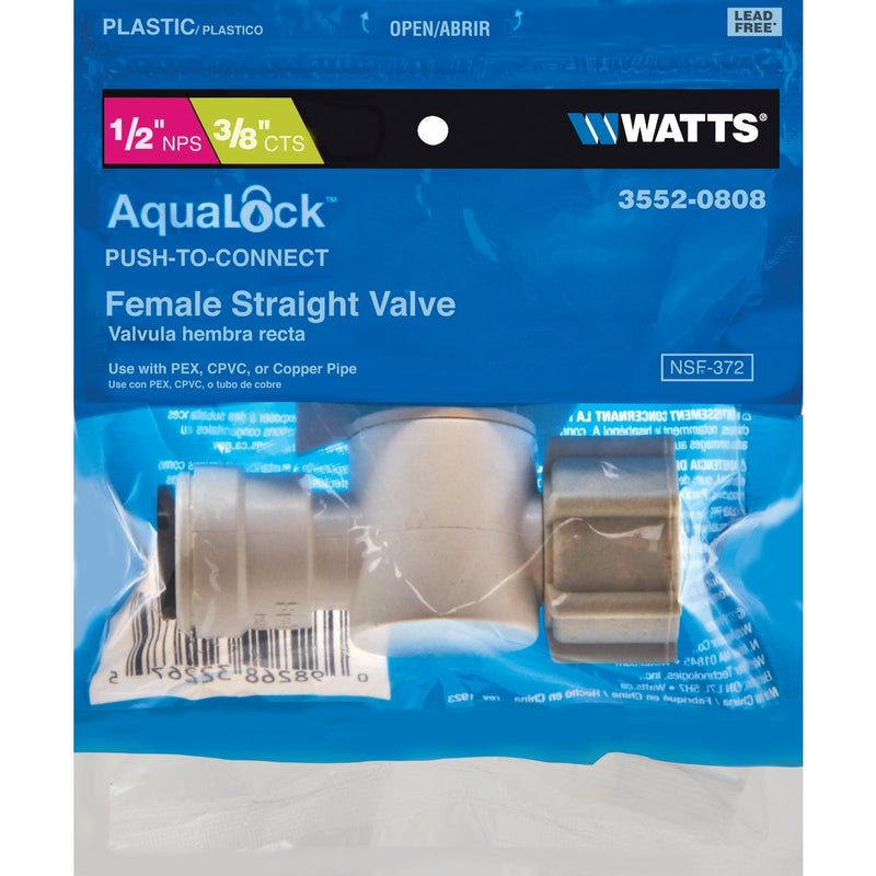 Watts 1/2 In. FPT X 3/8 In. CTS Plastic Push Valve