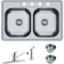 Elkay Dayton Double Bowl 33 In. x 22 In. x 7-1/16 In. Deep Stainless Steel Kitchen Sink and Faucet Kit, Drop-In