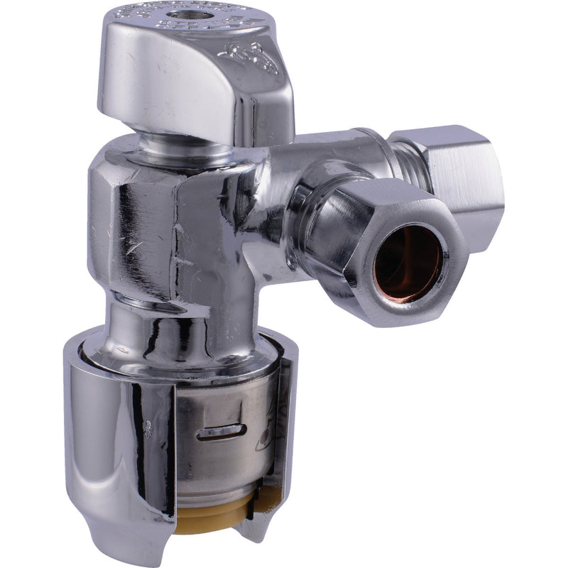 SharkBite 1/2 in. Push-to-Connect x 3/8 in. OD Compression x 3/8 in. OD Compression Chrome-Plated Brass Dual Stop Quarter Turn Angle Valve