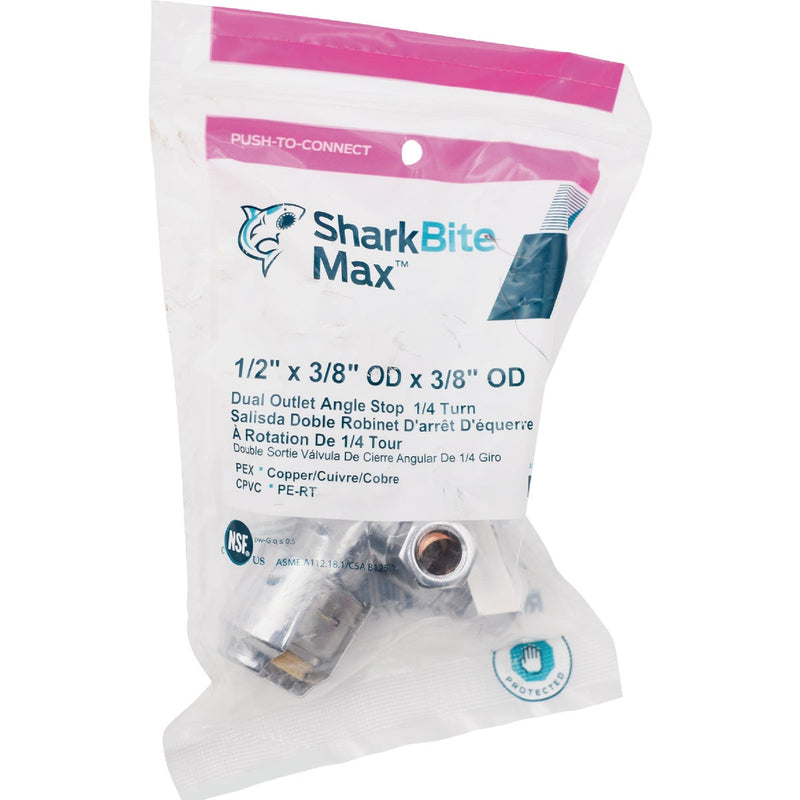 SharkBite 1/2 in. Push-to-Connect x 3/8 in. OD Compression x 3/8 in. OD Compression Chrome-Plated Brass Dual Stop Quarter Turn Angle Valve