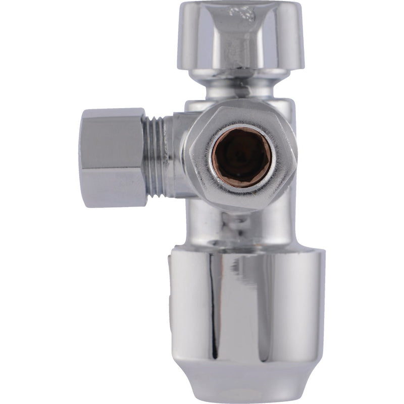 SharkBite 1/2 in. Push-to-Connect x 3/8 in. OD Compression x 3/8 in. OD Compression Chrome-Plated Brass Dual Stop Quarter Turn Angle Valve
