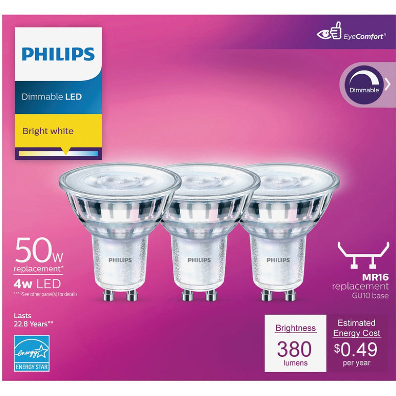 Philips 50W Equivalent Bright White MR16 GU10 Base LED Floodlight Light Bulb (3-Pack)