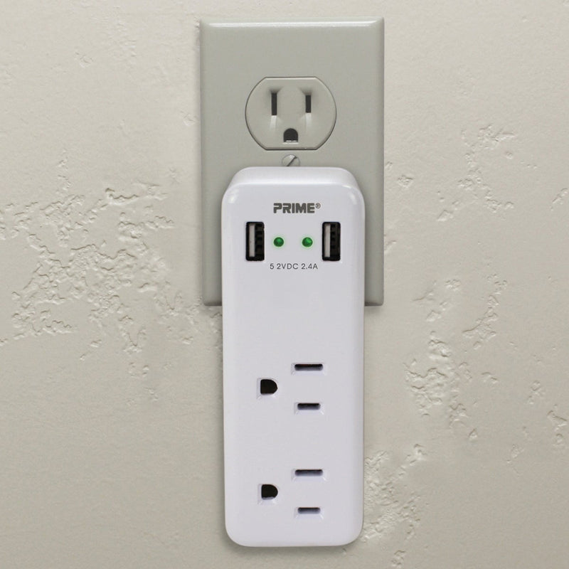 Prime Wire & Cable 2 Power & 2 USB White Space Saving USB Wall Charger