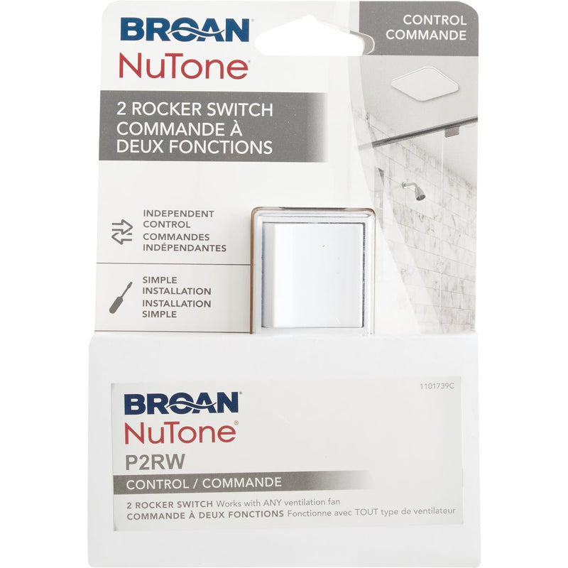 Broan 2-Function 15A 120V White Rocker Switch for Bathroom Exhaust Fan