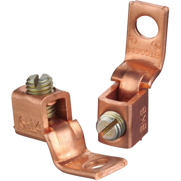 Southwire #8 SOL/STR to #1/0 STR Single 1/4 In. Hole Mount Copper Alloy Offset Tongue Lug (2-Pack)