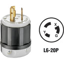 Leviton 20A 250V 3-Wire 2-Pole Industrial Grade L6-20P Locking Cord Plug