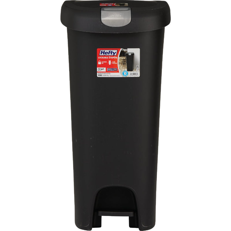 Hefty 12 Gal. Black Lid Lock Step-On Wastebasket
