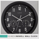 La Crosse Clock Co. 12 In. Inkwell Black Wall Clock Hygrometer & Thermometer