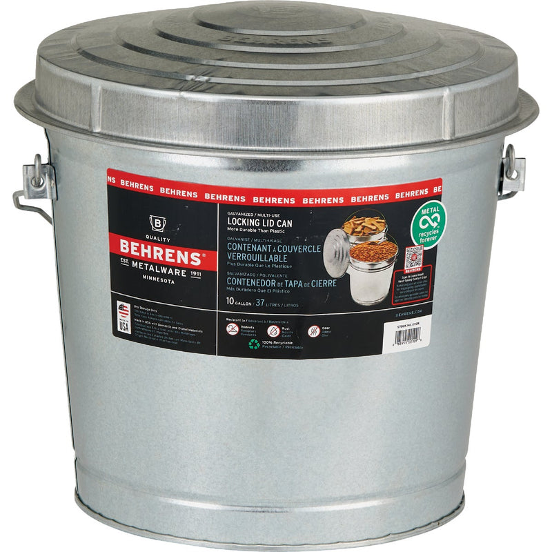 Behrens 10 Gal.  Galvanized Locking Lid Trash Can with Lid