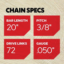 Oregon AdvanceCut 20 In. 72 Drive Links Bar & D72 Chain Replacement Combo