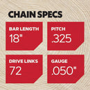 Oregon M72 SpeedCut Chainsaw Chain for 18-Inch Bar -72 Drive Links  fits Husqvarna, Dolmar, Jonsered and more