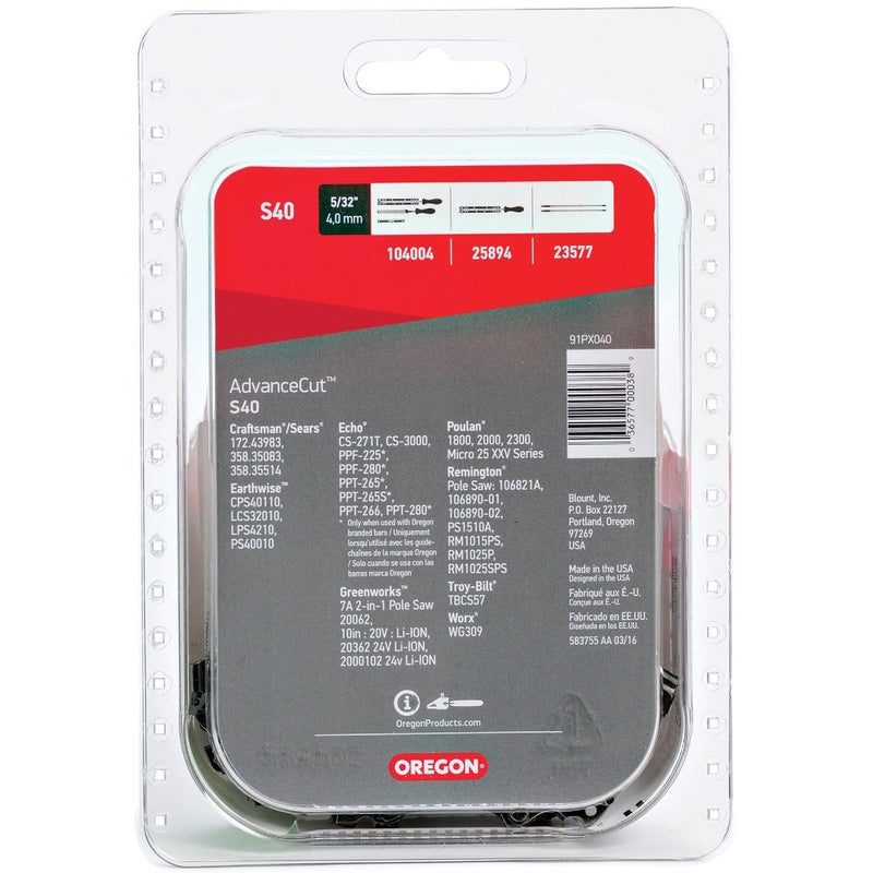 Oregon S40 AdvanceCut Chainsaw Chain for 10-Inch Bar -40 Drive Links   fits Echo, Greenworks, Poulan and more