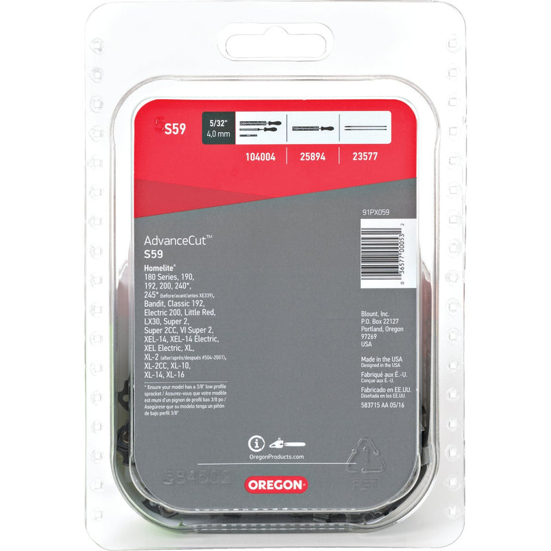 Oregon S59 AdvanceCut Saw Chain for 16 in. Bar - 59 Drive Links - fits Homelite and more