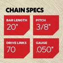 Oregon AdvanceCut 20 In. 70 Drive Links Bar & D70 Chain Replacement Combo