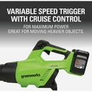 Greenworks 24V (2 x 24V) 585 CFM 140 MPH Axial Leaf Blower with (2) 4.0 Ah Batteries & Charger