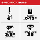 Milwaukee 6 In. Pruning Saw Guide Bar