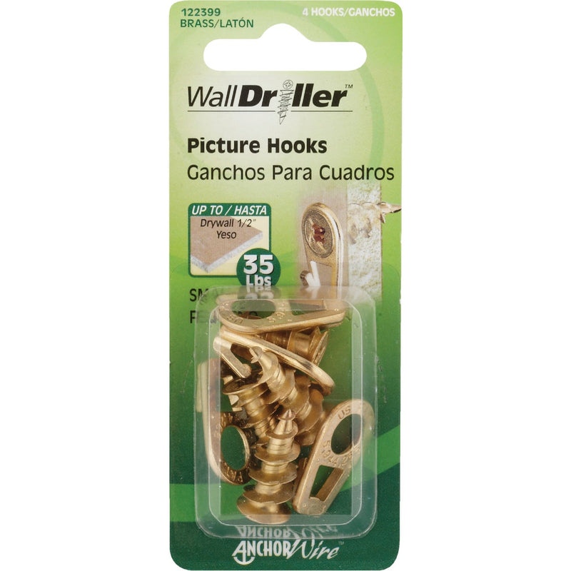 Hillman Anchor Wire 35 Lb. Capacity Brass Self-Drilling Wall Driller Picture Hanger (4 Count)