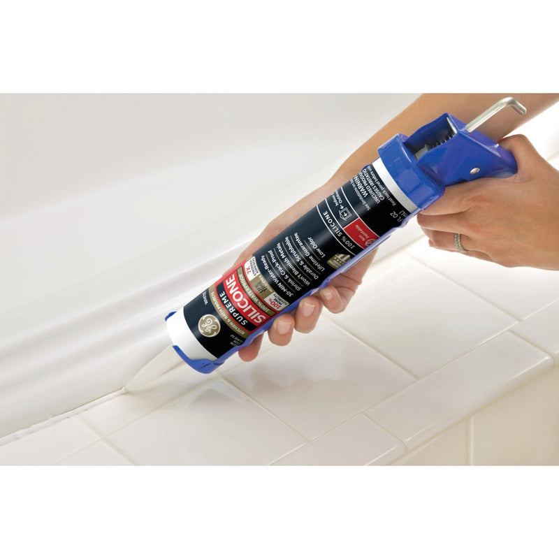 GE Supreme Silicone Kitchen & Bath Sealant, White, 10.1  Oz. Cartridge
