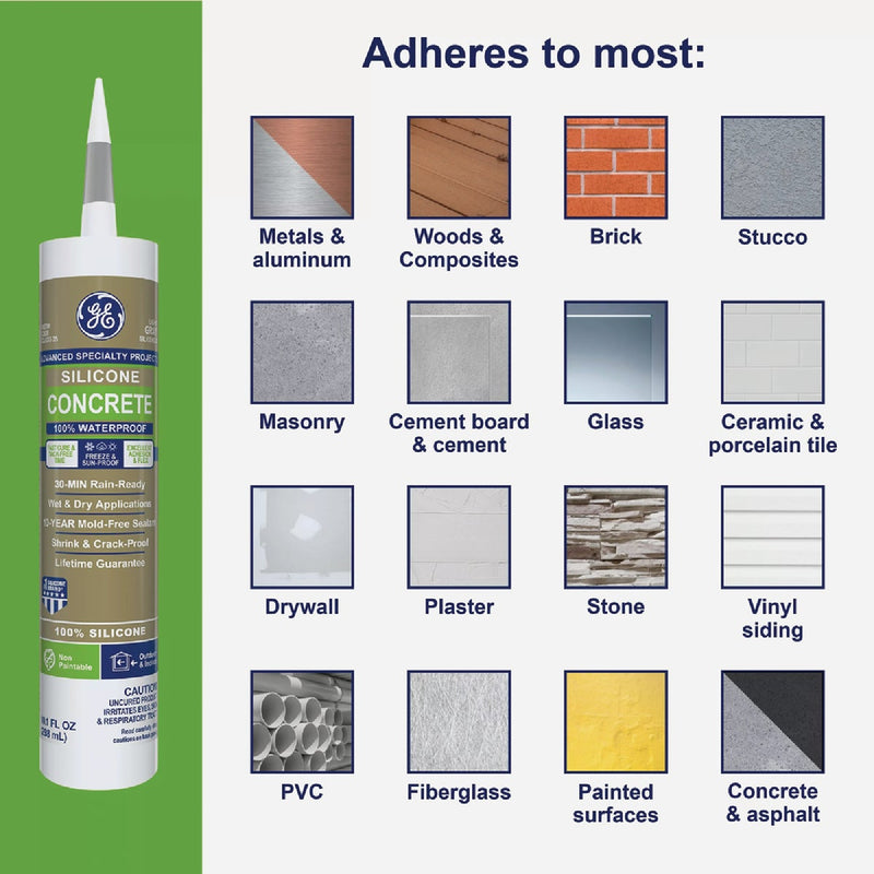 GE Concrete Silicone Advanced Speciality Products, Light Gray, 10.1 Oz. Cartridge