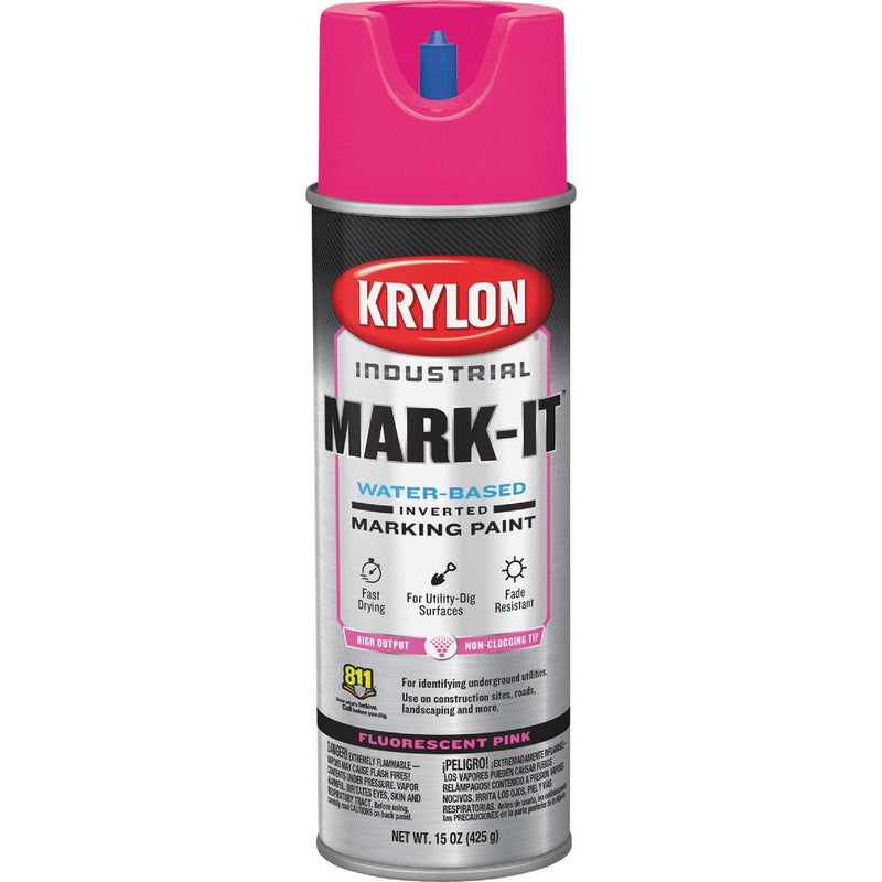Krylon Mark-It 732308 Industrial WB Fluorescent Pink Inverted Marking Paint