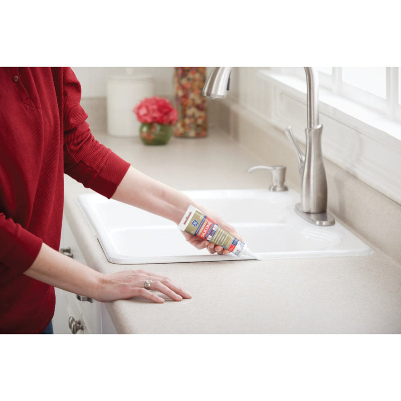 GE Advanced Silicone Kitchen & Bath Sealant, White, 2.8  Oz. Tube