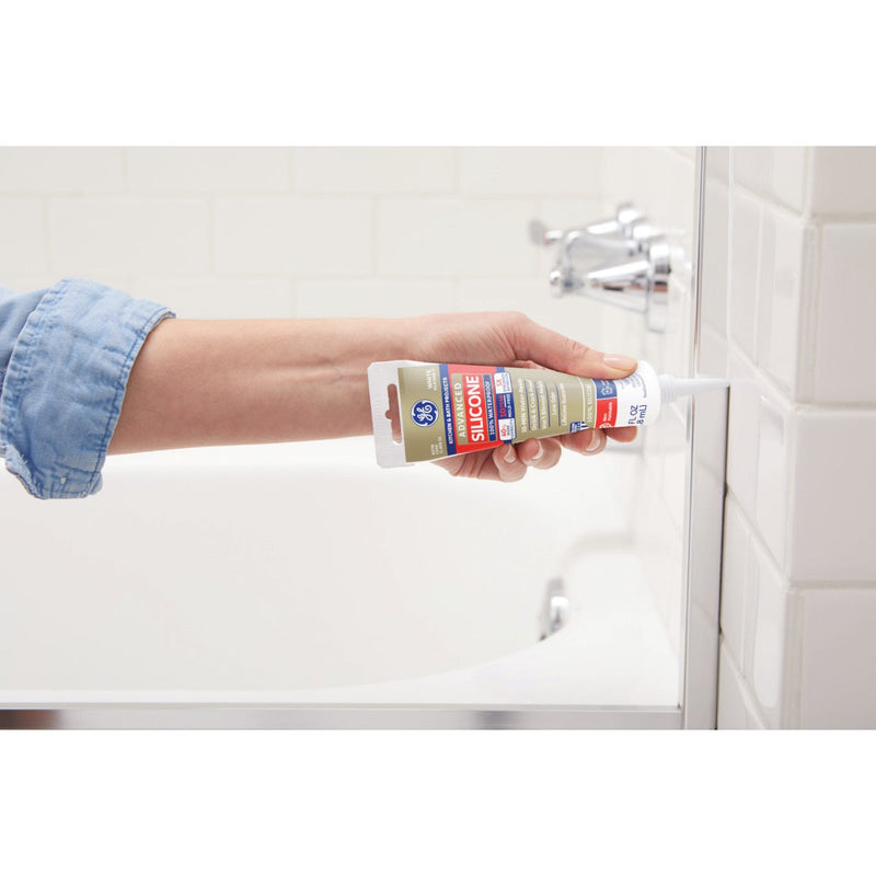 GE Advanced Silicone Kitchen & Bath Sealant, White, 2.8  Oz. Tube