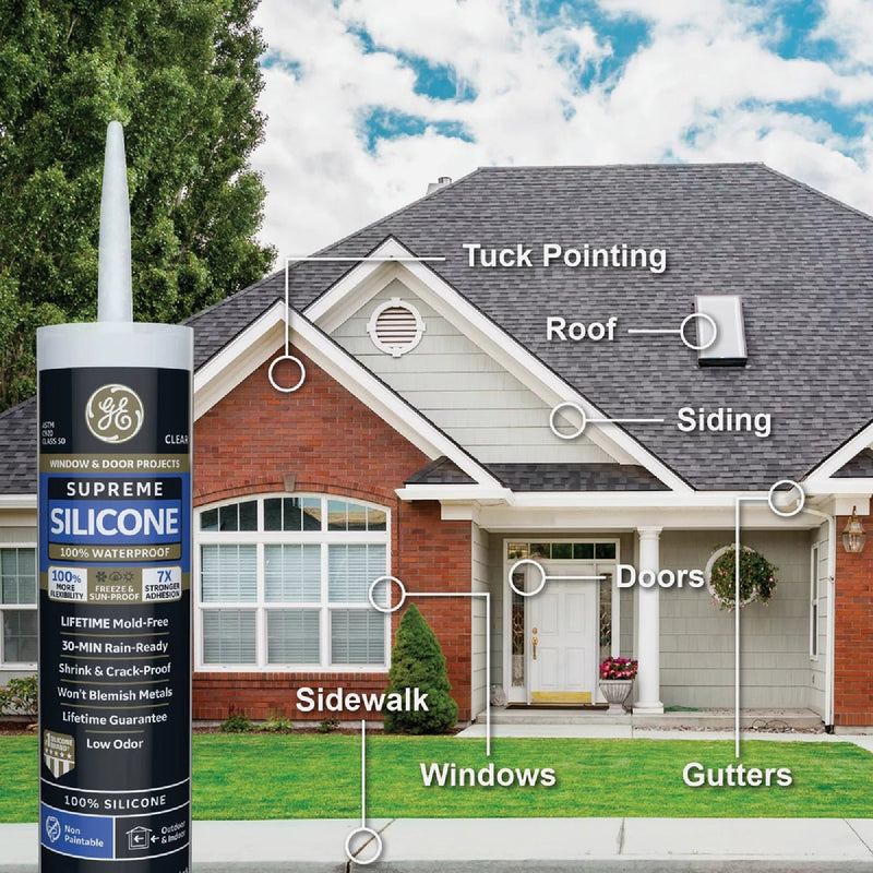 GE Supreme Silicone Window & Door Sealant, White, 10.1  Oz. Cartridge