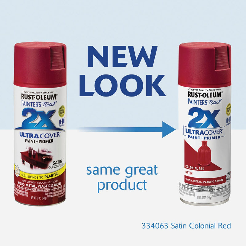 Rust-Oleum Painter's Touch 2X Ultra Cover 12 Oz. Satin Paint + Primer Spray Paint, Colonial Red