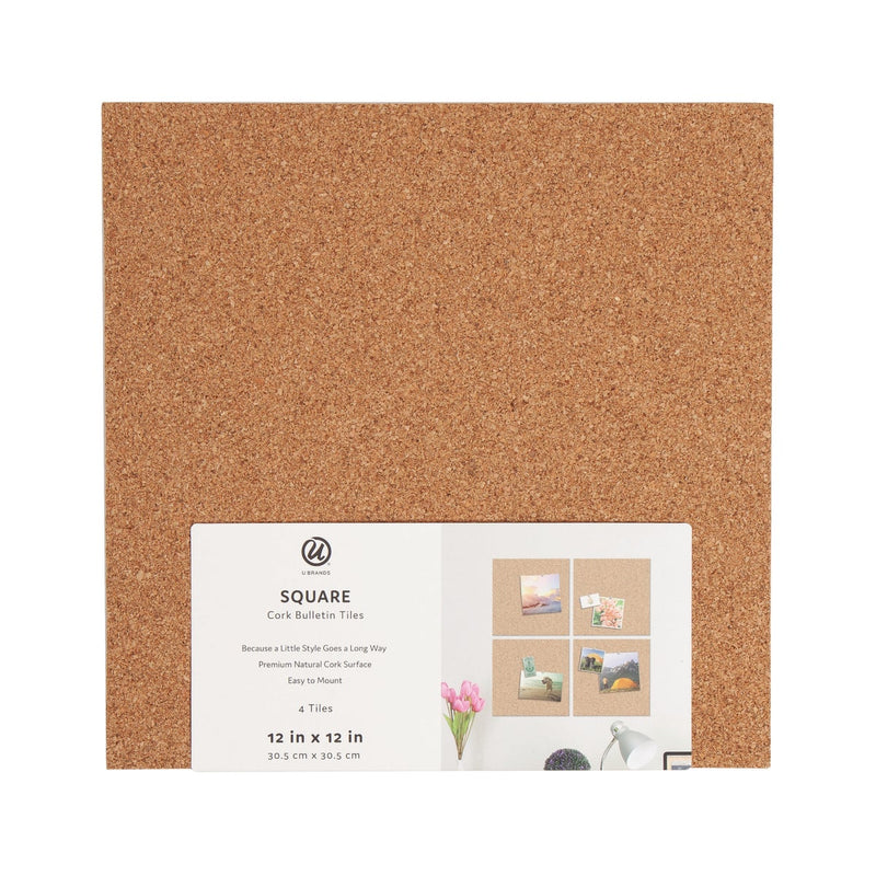 U Brands 12 In. x 12 In. Cork Tile Board (4-Pack)